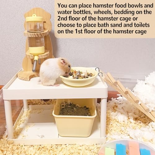 Hamiledyi Hamster Cage Platform Plastic Syrian Hamster Platform with Wood Ladder Stand Climbing Toy for Gerbil Mice Sugar Glider Rat