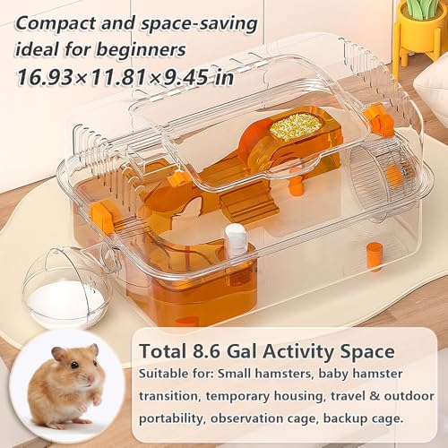 8-in-1 Dwarf Hamster Cage, No Assembly Full Transparent, Small Desktop/Breeding/Nursery Cage, 16.93×11.81×9.45 in, Fits Small Space/Kid’s Room, for Dwarf & Baby Hamsters - color: Pink, size: M