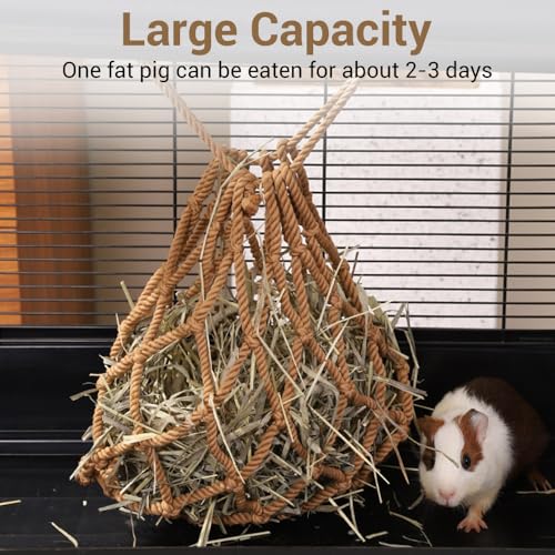 Rabbit Hay Feeder Bags, 2PCS Guinea Pig Feeding Net Bags Rabbit Treat Bags Feeder Net Set for Bunny Chinchilla Hamster Guinea Pig