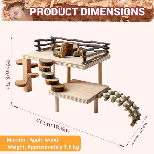 VolksRose Wooden Hamster Playground Platform, Hamster Climbing Toy, Natural Living Climb System, Small Animals Activity Set with Ladder Food Bowl Ramp Bridge for Mouse Gerbil Rat Chinchilla - color: #3