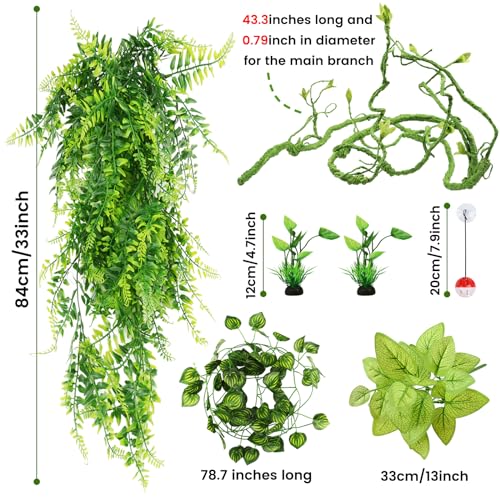 QUOZUO Bearded Dragon Accessories - Terrarium Hanging Plant Vines, Reptile Plants, Toys Ball With Bells, Leopard Gecko Tank Accessories for Lizard Snake Geckos Chameleon