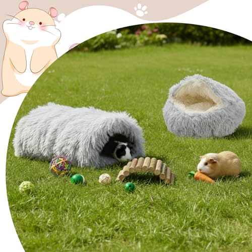 2 Pack Guinea Pig Hideout Bed with Tunnel, Large Soft Plush Cozy House, Washable Hideaway for Guinea Pigs and Small Animals(Style 2) - style: Style 2