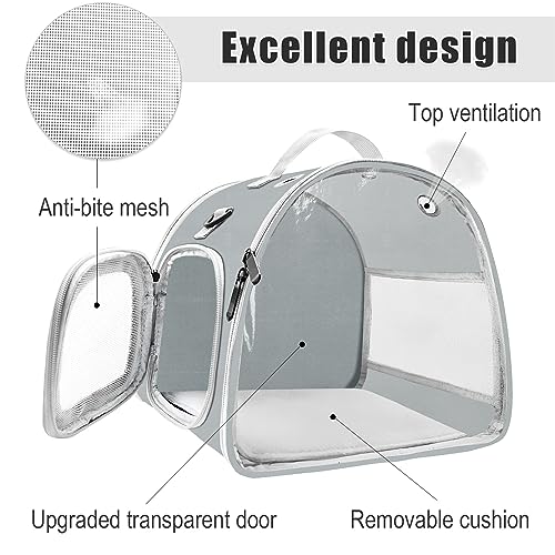 Small Animal Carrier Bag, Upgraded Portable Guinea Pig Carriers, Transparent Hamster Carrying Case, Reptile Rat Rabbit Bearded Dragon Hedgehog Carrier Bag for Travel, Hiking, Walking, Outdoor (Grey) - color: Grey