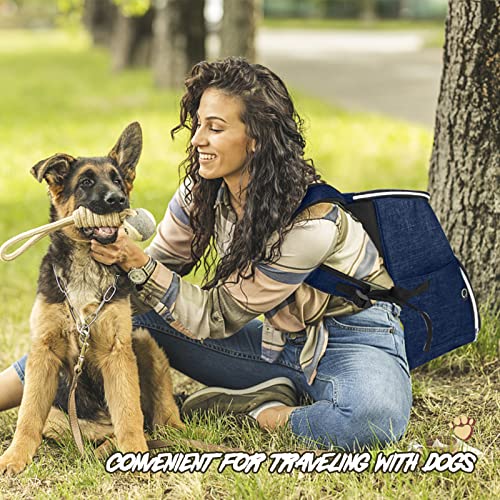 BAGLHER丨Dog Travel Bag Backpack, Airline Approved Pet Supplies Backpack, Dog Travel Bag with 2 Silicone Collapsible Bowls and 2 Food Baskets Dark Blue - color: Dark Blue