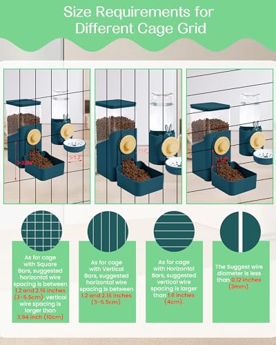 Hanging Automatic Pet Food and Water Dispenser, Auto Gravity Rabbit Ferret Bunny Hedgehog Feeder Water Dispenser Sets, Cat Dog Food and Water Dispenser Food Bowl for Cage Hanging (Dark Blue)