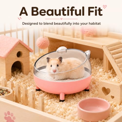 Meow&Woof Hamster Sand Bath Container, Large Sandbox Toilet Gerbil Batheoom, Tiny Chinchilla Dust Bathtub Sand Bath Box for Hamster Cage Accessories 5.2 Inch-Pink - color: Pink