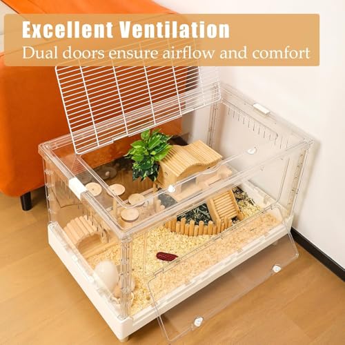 Hamster Cage & Guinea Pig Cages, Acrylic Cage for Small Animal Pets, Large Transparent Gerbil Cage and Habitats, Hedgehog, Dwarf Hamster, Rat, Mouse - size: 27.5"L x 17.0"W x 13.4"H