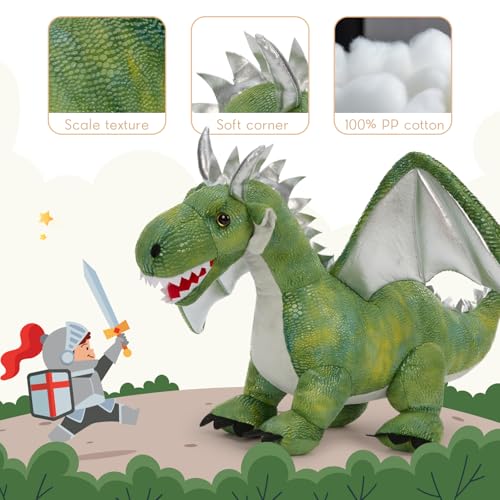 Giant Dragon Stuffed Animal, 24 Inch Fantasy Plush Toy, Green | Silver Wings & Horns; Soft Cuddly Body for Hugs & Fantasy Play; Birthday & Christmas Gift for Kids & Dragon Lovers - style: Giant Dragon