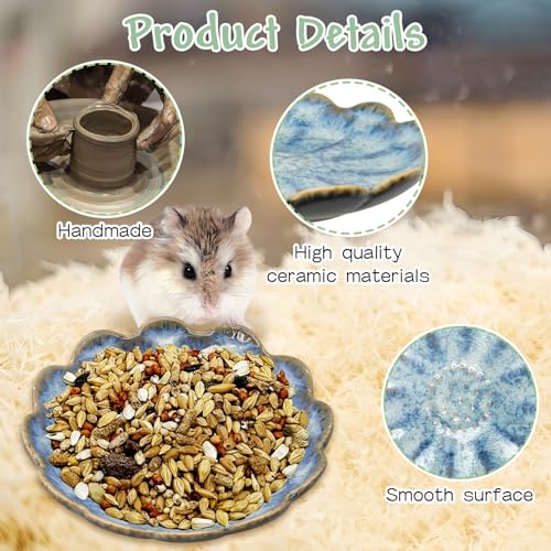 BNOSDM Shallow Ceramic Hamster Food Dish 2 Pcs Small Animals Food Bowl Sunflower Feeding Dishes for Gerbils Mice Rats 4.5in (Dark Blue) - color: Dark Blue