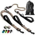 Double Dog Bungee Rope Leash - Dual Dog Lead for Medium and Large Breeds - Padded Handles, No Tangle - Flow Leash, 2 Dogs Walking Accessory - color: Brown
