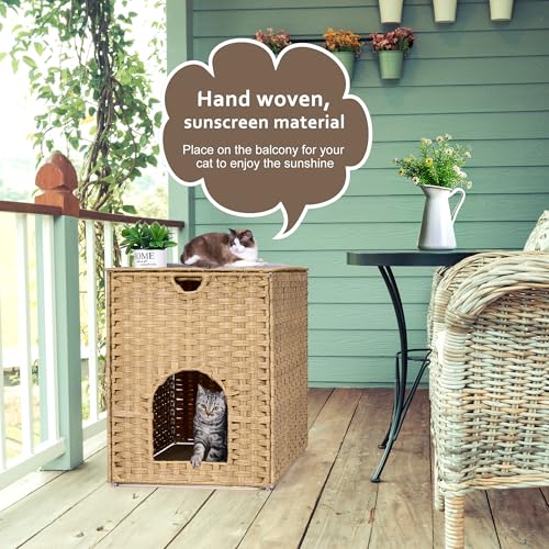 Large Cat Litter Box Enclosure, Hidden Litter Box Furniture with Litter Mat | Side Entry Design, Easy-Clean Removable Top, Quick Assembly, Raised Edge for Secure Items, Side Grip Cutouts - color: Natural, size: 30.3'' L X 18.2'' W X 20.5'' H