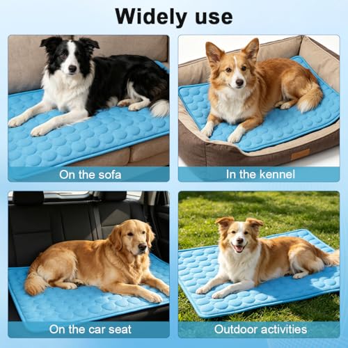 2026 Arc-Chill Upgraded Dog Cooling Mat Q-Max>0.4 Pet Cooling Pad | Non-slip Dog Bed Mats Washable Cooling Mat for Dogs Cats Instant Cool Relief for Indoor Floor Sofa, Outdoor Garden& Car Seats - color: Blue, size: 28x22 in