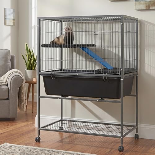 Ferret Cage, 40.5" H Large Ferret Nation Cage with 2 Removable Ramps, Metal Small Animal Cages On Wheels for Chinchillas, Guinea Pigs, Rabbit, Sugar Glider (Grey Hammertone) (41" H)