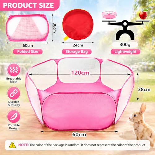 Rypet Guinea Pig Playpen Pop-Up, Outdoor Yard Fence for Small Pets,Pink | Breathable 360° Mesh View, Pops Open Fast, 47 x 15 in Play Space, Folds Flat for Travel, Rabbits Hamsters Hedgehogs - color: Pink, style: Open Top Playpen