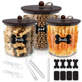 HOYTAMDAR 3 Pack Airtight Dog Treat Containers Bamboo Lids, Dog Treat Jars | Dog Food Storage Container with Scoops, Clamps, Labels and Marker, Dog & Cat Treat Holder - color: Brown - 3 Pack