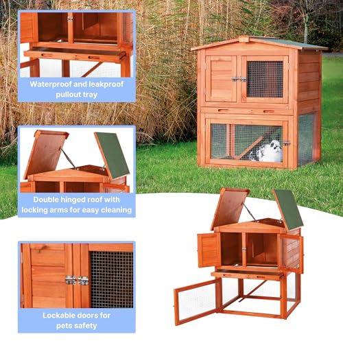 TRIXIE natura Outdoor Rabbit Hutch with Run - Small 2-Story Rabbit Cage with Non-Slip Ramp - Elevated Small Animal House with Secure Playpen, Hinged Roof & Pull-Out Tray - in Natural - style: Single Rabbit Hutch with Run