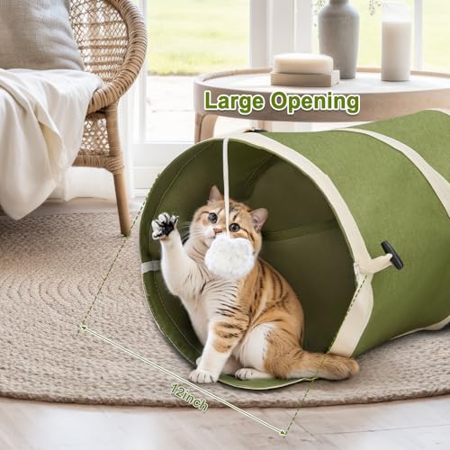 Ownpets Cactus Cat Tunnel 10" with Peek Holes for Indoor Large Cat, Green | Durable Oxford fabric, noise-free, foldable & connectable, multi-cat friendly, tube for cats up to 20lb, includes ball & wand - size: 10 Inches in Diameter