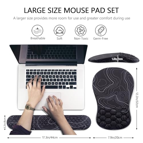 Mouse Pad Wrist Support, Laokiiy 2 in1 Keyboard Wrist Rest+ Ergonomic Mouse Pad, Non-Slip Wrist Rest for Computer Keyboard, Made Easy Typing & Relieve Wrist Pain(Black White) - color: Black White