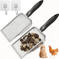 Chicken Coop Poop Scooper 2 Pack, Stainless Steel Sifting Shovels | 3.8mm & 5mm Mesh Sand Sifting Litter Shovel Tool for Chicken Coops Sand, Cat Litter and Bedding Cleaning, 2 adhesive hooks
