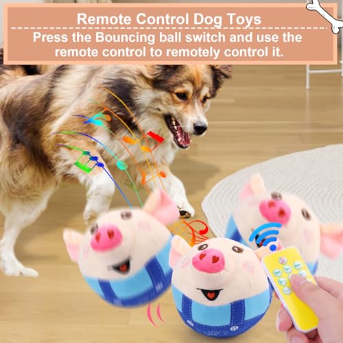 BABORUI Blue Pig Interactive Dog Toy, Remote Control Jumping Squeaky Toy with Recording & Music Modes, Rechargeable Moving Dog Chew Toy for Small/Medium/Large Dogs - color: Remote Control Blue Pig
