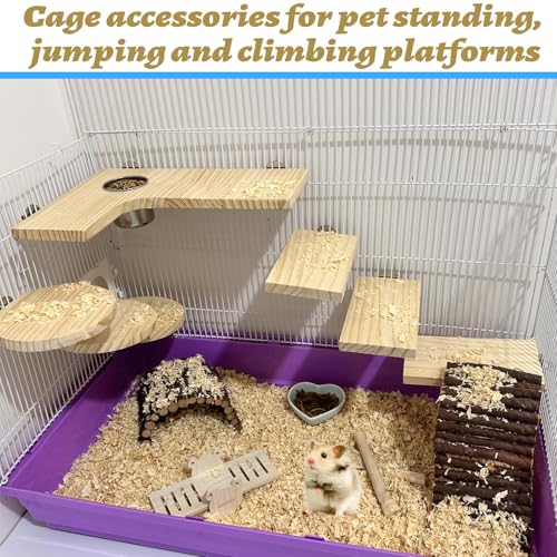 8 Pcs Wooden Hamster Cage Platform Set Wood Juvenile Chinchilla Shelves, Squirrel L-Shape Corner Ledge with Hole Cooling Standing Board Rat Cage Accessories for Gerbil Small Animal Climbing - size: 8PCS