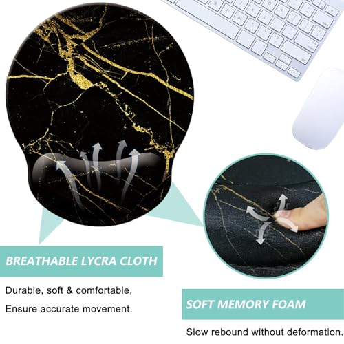 Mouse Pad with Wrist Support, Ergonomic Mouse Pad with Memory Foam Wrist Rest Cushion, Non-Slip Rubber Base Gaming Mice Pad for Home Office Computer Laptop, Black Golden Marble - color: Black golden marble