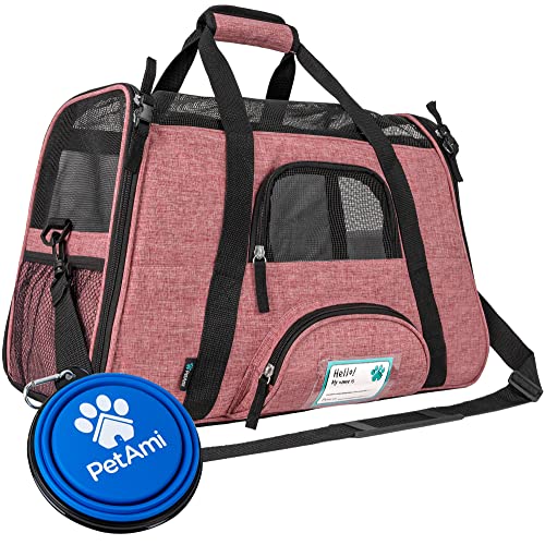 PetAmi Airline Approved Pet Carrier Cat Small Dogs, Small Heather White Red | Soft Sided TSA Travel Bag, Sherpa Bed, Breathable Mesh Ventilation, Collapsible Bowl, Fits Under Seat, Up to 18 lbs - color: Light Red, size: Small - 17"L x 10.2"W x 11.2"H