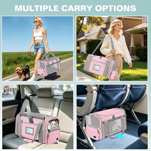 Cat Carrier Top Load, Privacy Curtains Soft Pet Travel Bag Airline Approved | Collapsible Soft-Sided Cat/Dog/Pet Carrier for Small Cats Dogs Puppy Under 16 lb, Washable Kitten Mesh Cage (16.9x10.8x10.8) - color: Pink