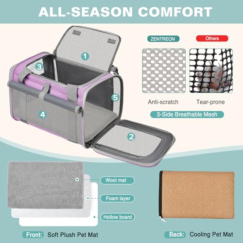 Cat Carrier Top Load, Privacy Curtains Soft Pet Travel Bag Airline Approved | Collapsible Soft-Sided Cat/Dog/Pet Carrier for Small Cats Dogs Puppy Under 16 lb, Washable Kitten Mesh Cage (16.9x10.8x10.8) - color: Purple