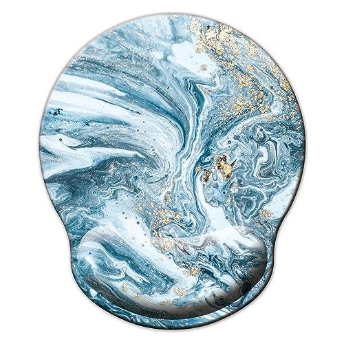 Mouse Pad with Wrist Support, Ergonomic Mouse Pad with Memory Foam Wrist Rest Cushion, Non-Slip Rubber Base Gaming Mice Pad for Home Office Computer Laptop, Blue Marble - color: Blue marble