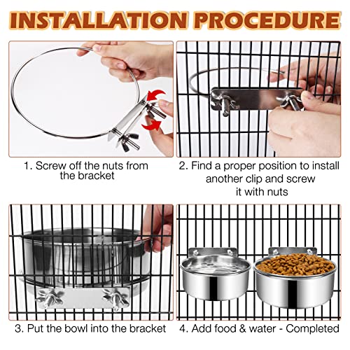 Dog Crate Water and Food Bowl, ShineMe Stainless Steel Dogs Bowls Hanging 2 Pack for Cage Crate Kennel, Spill Proof Dog Bowl for Medium and Small Sized Dogs Cats Pets (6.3 * 2.6” & 5.5 * 2.4”) - color: Silver (40oz+26oz)