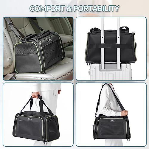 PETSFIT Pet Carrier Airline Approved with Extendable Mat, Dog Carriers for Small Dogs, TSA Approved Pet Carrier, Puppy Carrier for Small and Medium Cats Under 12 Lbs, Black | Airline Approved, Extendable Mat, TSA Approved, For Dogs & Cats Under 12 Lbs - c
