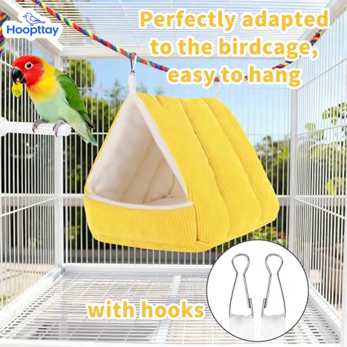 Winter Warm Bird Bed for Cage with Soft Plush Hanging Hammock & Hut Tent, Hideaway Sleeping Nest for Budgies, Cockatiels, Small Animals, and Guinea Pig Hideouts (Yellow, S) - color: Yellow, size: S