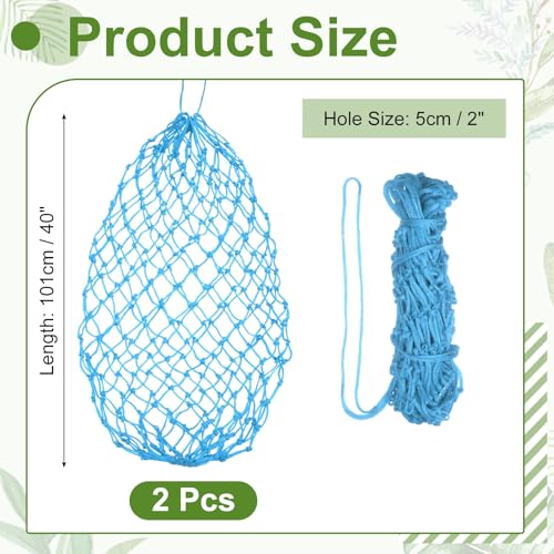 Slow Feeder Hay Net, 40" Length 2" Holes Strong Load-Bearing, Nylon Slow Feed Bag Hay Feeder, (Lake Blue, 2 Pcs), Intended for Horses/Goats/Trailer/Stall - color: Lake Blue