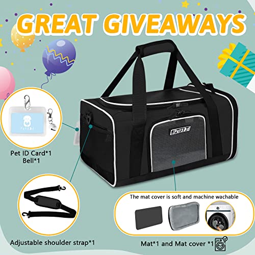 Small Pet Carrier 18" L x 13" W x 9.5" H Airline Approved, Black | for Southwest Airlines, Lockable Safety Zippers and Anti-Scratch Mesh, Pets Under 10 lbs - color: Black, size: 18.0"L x 13.0"W x 9.5"H
