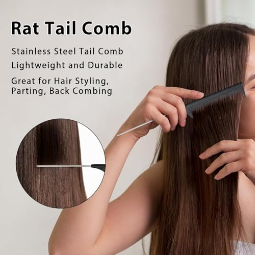 Hair Brush Set, Hair Brushes for Women Men kid Wet Dry All Hair Detangling Parting Styling, Brush Set with Detangler Brush, Edge Brush, Teasing brush, Rat Tail Comb (Black) - color: Hair brush set 2