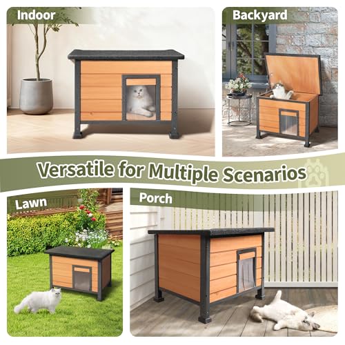 Outdoor Cat House，Outdoor Cat House Weatherproof, Openable Asphalt Roofs，cat House for Cats, Dog, Small to Medium Pets, Large Wooden Cat Houses