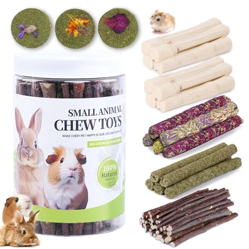 50-60 Pcs Rabbit Chew Toys, Guinea Pig, Hamster, Bunny Chew Toys, Sweet Bamboo, Apple Stick, Timothy Stick, Prevent Teeth Overgrowth, Clean Teeth