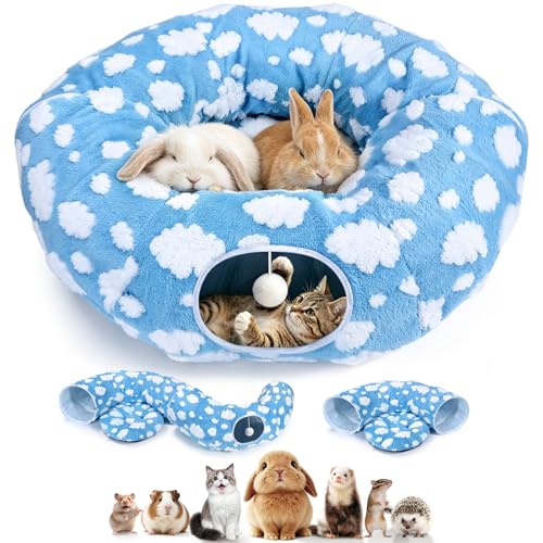 3-in-1 Bunny Tunnel Bed,Collapsible Rabbit Tunnel Toy,Portable Playground | Multi-Functional Collapsible Tunnel Tubes Toys, Three Play Shapes, Suitable for Cats, Puppies, Rabbits, and Ferrets - color: Blue