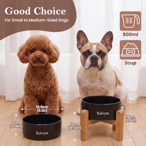 6" Elevated Ceramic Dog Bowl, Anti-Vomiting 23oz for Small Dogs | Premium Food-safe Ceramic with Anti-slip Wood Stand,Dishwasher Safe,Ergonomic Height Relieves Neck Strain,Black - color: Black, size: 6 in