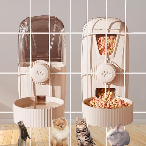 Hanging Cage Automatic Pet Food Water Dispenser 34oz, Large Capacity Feeder Gravity Refill Food and Siphon Suction Water Set for Dog Cat Rabbit Chinchilla and Ferret (Food and Water Dispenser) - color: Food and Water Dispenser