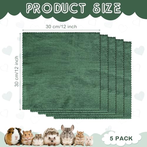 SmoothNovelty 5 Pcs Waterproof Guinea Pig Blankets Washable Small Animal Pee Pad Pet Blanket Sleep Bedding Mats Absorbent Guinea Pig Cage Liner Reusable Pet Sleep Pad(Dark Green,12" X 12",Classic) - color: Dark Green, size: 12" X 12", style: Classic