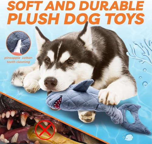 LEGEND SANDY Large Squeaky Dog Toys to Keep Them Busy, Interactive Plush Dog Toy,Crinkle Tug of War Dog Chew Toy for Small, Medium, and Large Dog | Squeaky Pet Toys, Dog Chew Toys to Keep Them Busy - color: Grey Shark