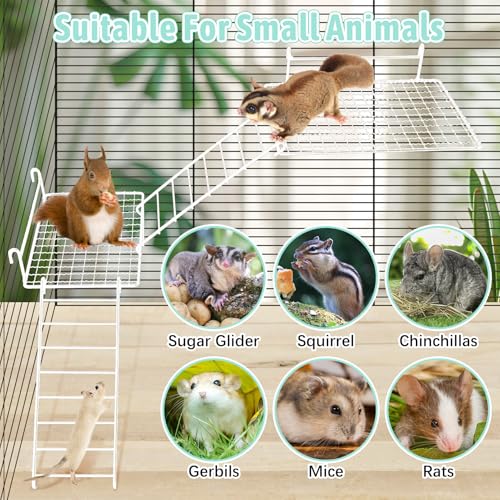 BNOSDM Rat Cage Platform with Ladder 4 PCS Small Animals Cage Accessories Metal Guinea Pig Climbing Toy for Sugar Glider, Chinchillas, Squirrel, Gerbils, Mouse Standing Jumping - color: White