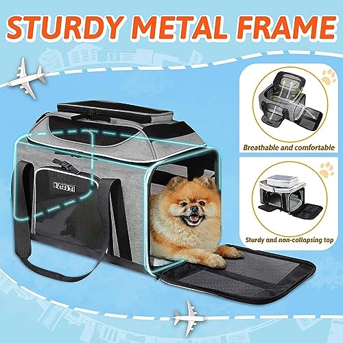 Top-Expandable Small Pet Carrier 18"x11"x11" Airline Approved | for Delta/American/United Airlines, Lockable Safety Zippers and Anti-Scratch Mesh, Soft-Sided, Pets Under 10 Lbs, Grey - color: Grey, size: 18.0"L x 11.0"W x 11.0"H