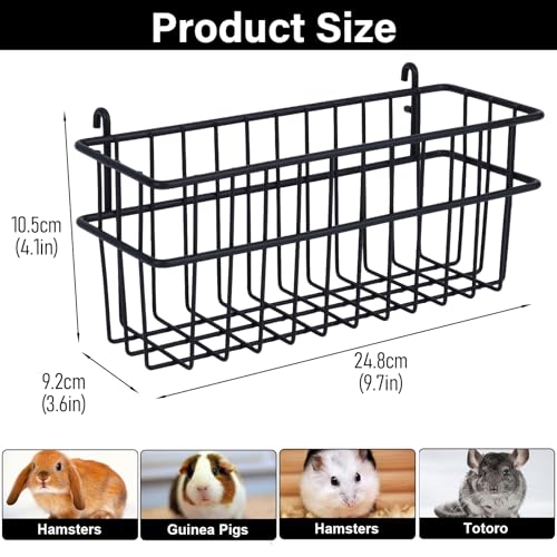 Rabbit Hay Feeder, Metal Wire Basket with Hooks for Guinea Pig Cages | Open wire design keeps hay accessible and helps reduce cage mess for rabbits, guinea pigs and chinchillas.