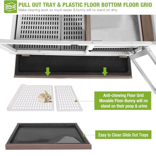 GUTINNEEN Guinea Pig Cages with Anti Chewing Sturdy Plastic Floor and Cool Zinc Plate, Indoor Rabbit Hutch with Hideout and Platform, Elevated Legs Hamster Cage 36.6" L (Brown) - color: Brown