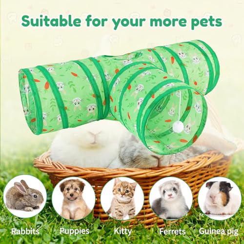 BWOGUE Bunny Tunnels & Tubes Collapsible 3 Way Bunny Hideout Small Animal Activity Tunnel Toys for Dwarf Rabbits Guinea Pigs Kitty - color: Green