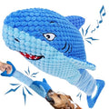 LEGEND SANDY Squeaky Dog Toys for Large Dogs – Interactive Plush Shark Toy with Crinkle & Tug of War Tail, Puppy Chew Toys for Small Medium Large Breeds - color: Blue