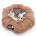 DUMOS Cat Tunnel Bed for Indoor Cats, Cave Donut Play Tunnel - Brown | Soft Plush Peekaboo, Washable Circle Cushion, Multifunctional Playground Under Tree Toys for Kittens, Puppy, Rabbit, Ferret - color: Brown